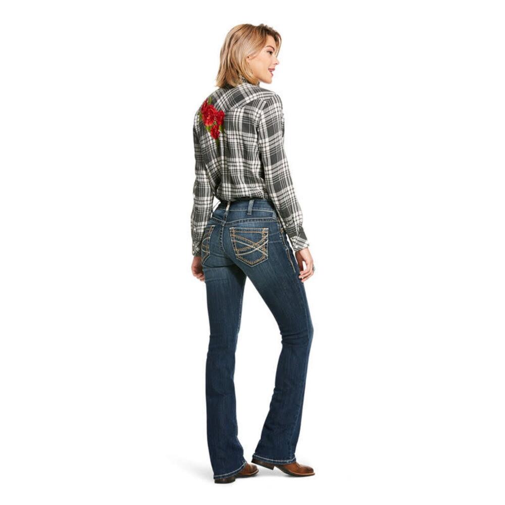ARIAT REAL Denim Mid Rise Straight Leg Bootcut Thick Stitch Dark Wash Jeans 32r